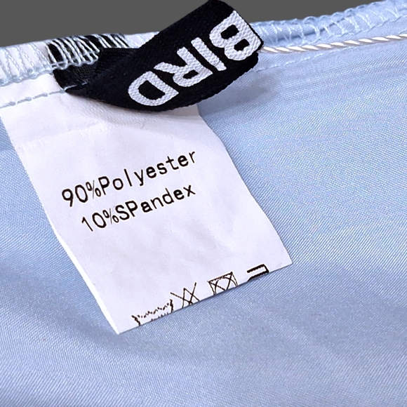 Womens blue top size Large sheer overlay short-sleeved blouse work - Picture 2 of 7